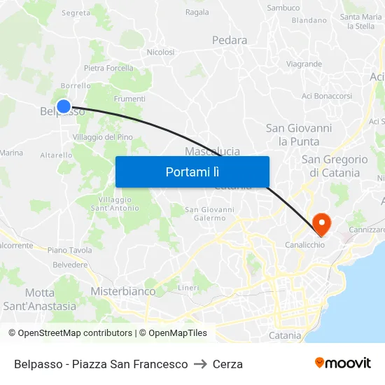 Belpasso - Piazza San Francesco to Cerza map