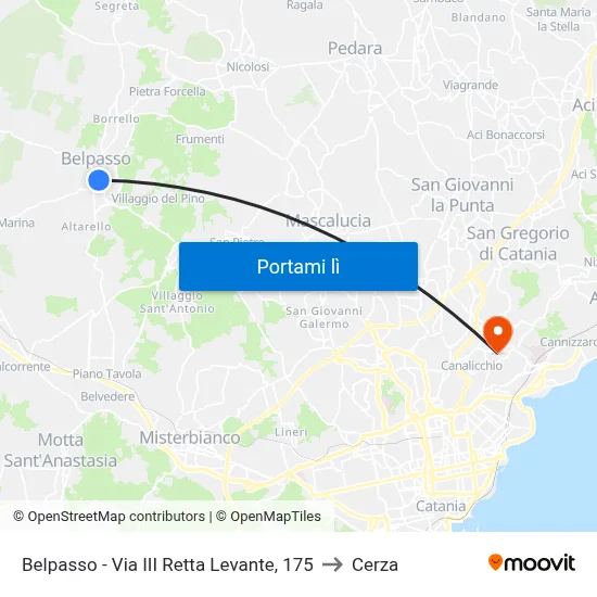 Belpasso - Via III Retta Levante, 175 to Cerza map