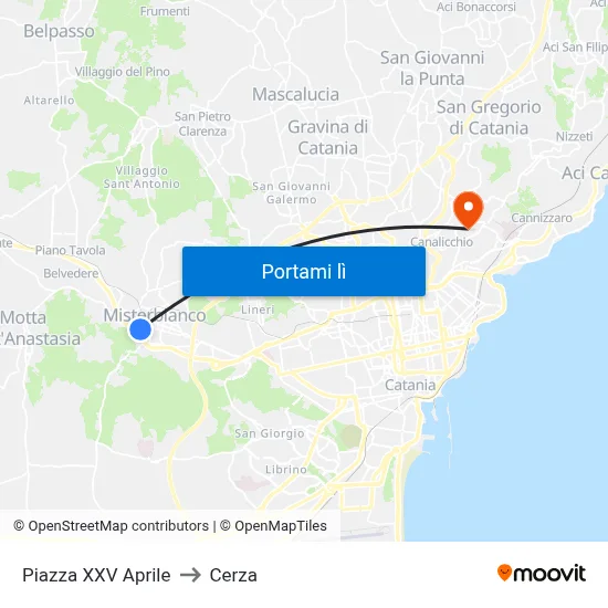 Piazza XXV Aprile to Cerza map