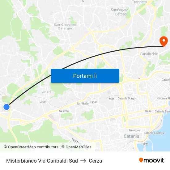 Misterbianco Via Garibaldi Sud to Cerza map