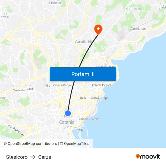 Stesicoro to Cerza map