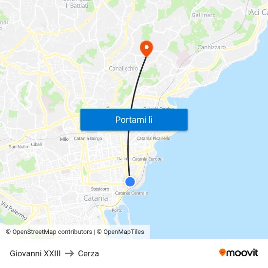 Giovanni XXIII to Cerza map