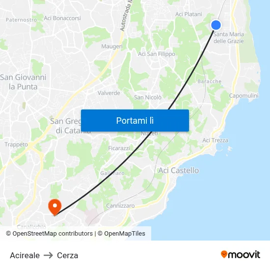 Acireale to Cerza map