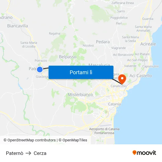 Paternò to Cerza map