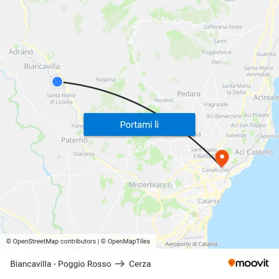Biancavilla - Poggio Rosso to Cerza map