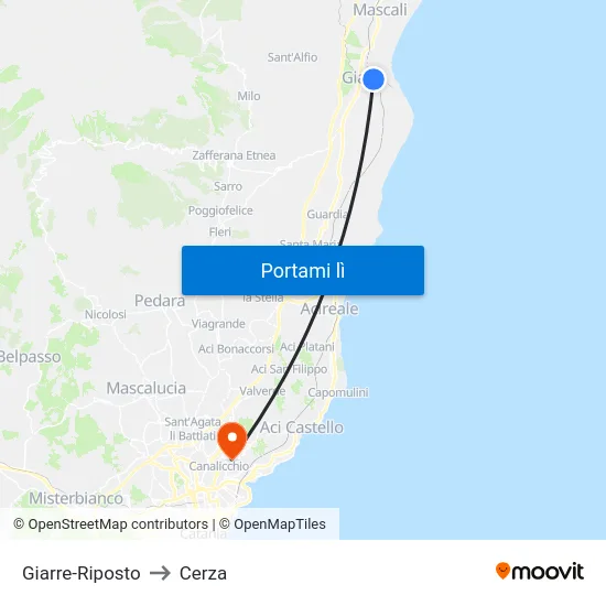 Giarre-Riposto to Cerza map