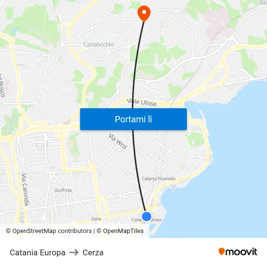 Catania Europa to Cerza map
