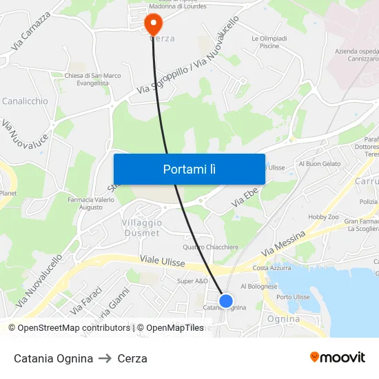 Catania Ognina to Cerza map
