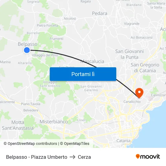 Belpasso - Piazza Umberto to Cerza map
