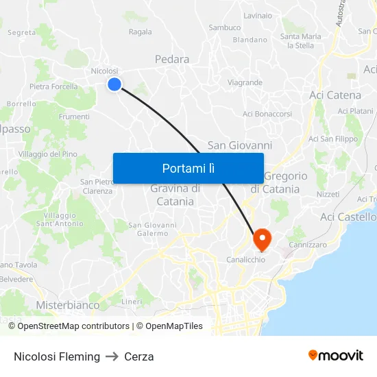 Nicolosi Fleming to Cerza map