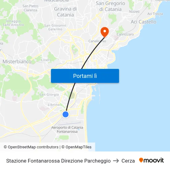 Stazione Fontanarossa Direzione Parcheggio to Cerza map
