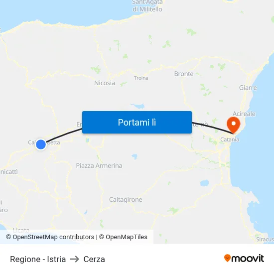 Regione - Istria to Cerza map