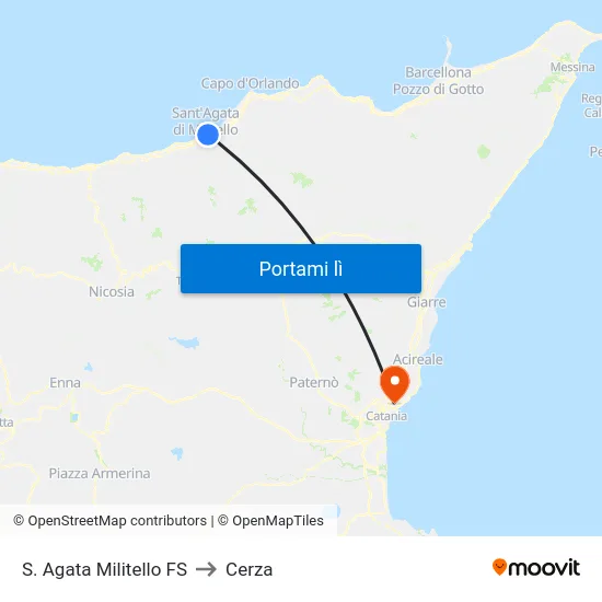 S. Agata Militello FS to Cerza map