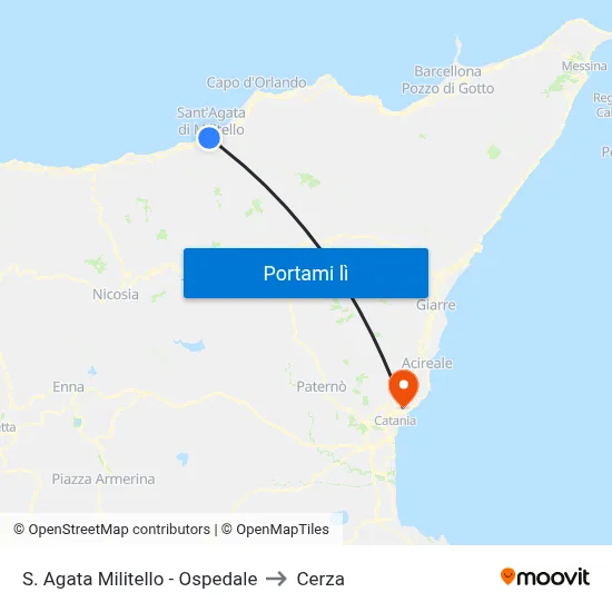 S. Agata Militello - Ospedale to Cerza map