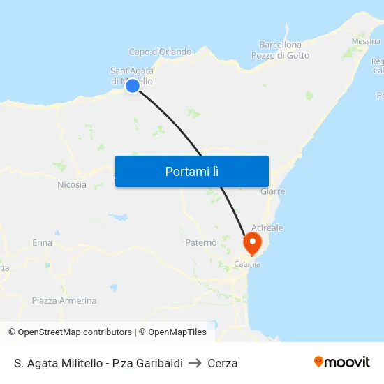 S. Agata Militello - P.za Garibaldi to Cerza map