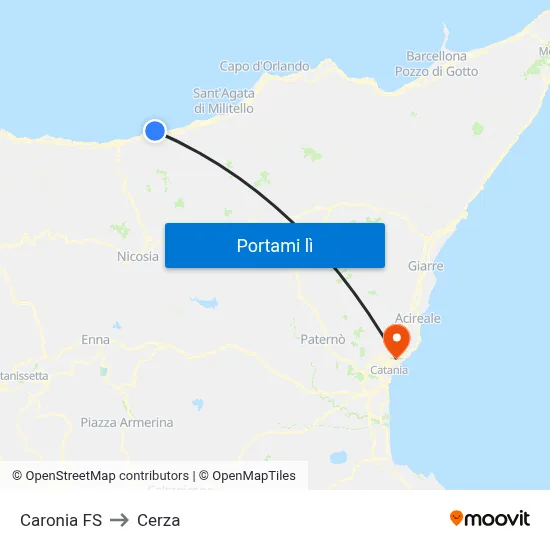 Caronia FS to Cerza map