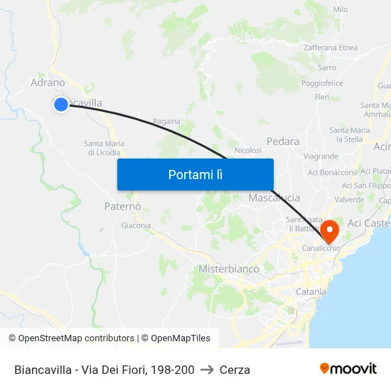 Biancavilla - Via Dei Fiori, 198-200 to Cerza map