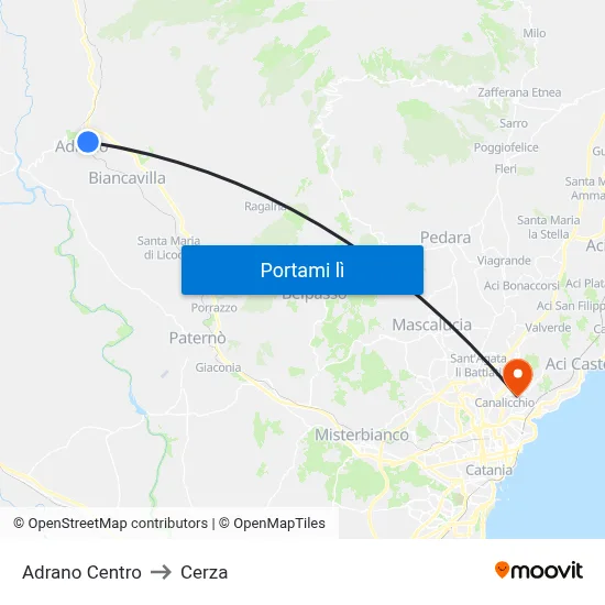 Adrano Centro to Cerza map