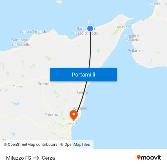 Milazzo FS to Cerza map