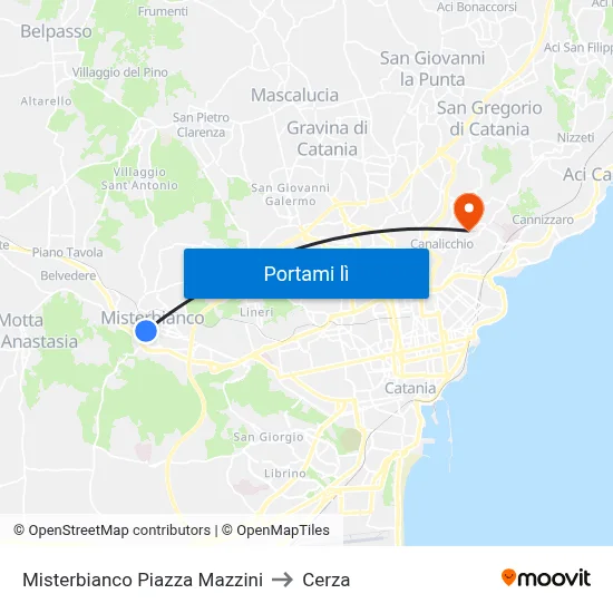 Misterbianco Piazza Mazzini to Cerza map
