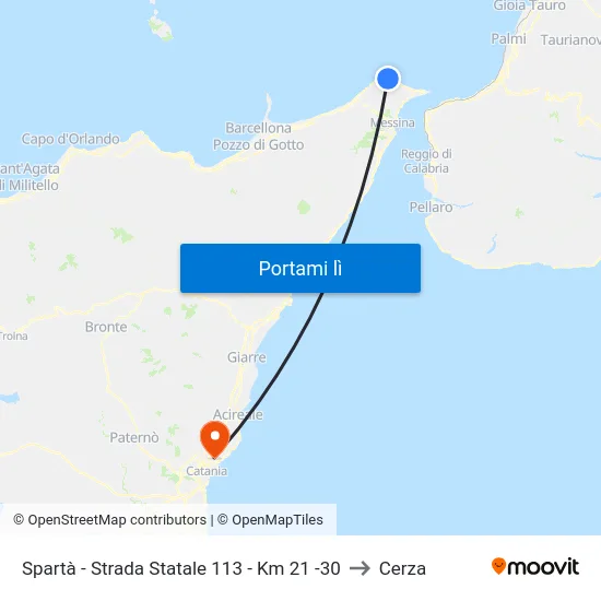Spartà - Strada Statale 113 - Km 21 -30 to Cerza map