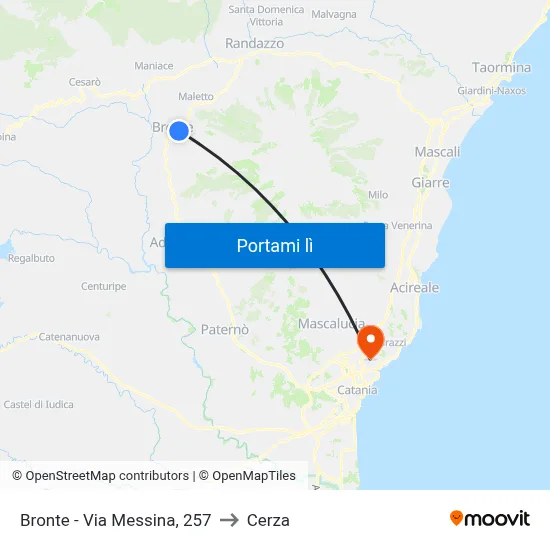 Bronte - Via Messina, 257 to Cerza map