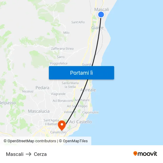 Mascali to Cerza map