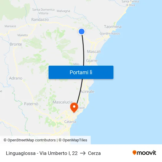 Linguaglossa - Via Umberto I, 22 to Cerza map