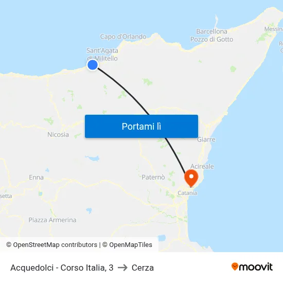 Acquedolci - Corso Italia, 3 to Cerza map