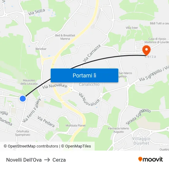 Novelli Dell'Ova to Cerza map