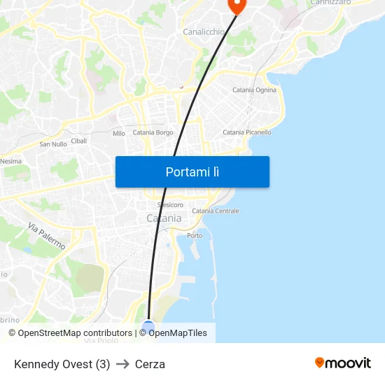 Kennedy Ovest (3) to Cerza map