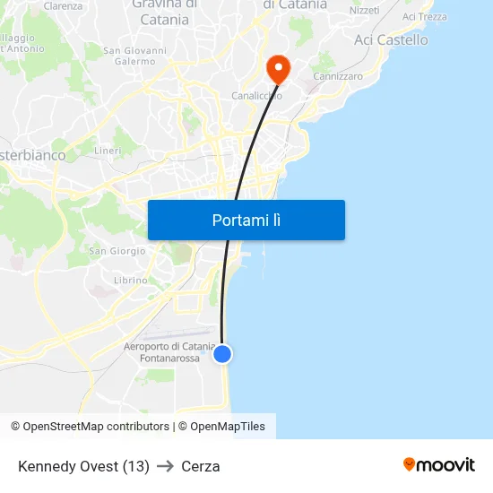 Kennedy Ovest (13) to Cerza map