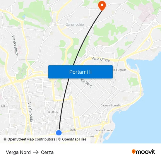 Verga Nord to Cerza map