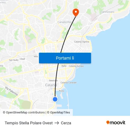Tempio Stella Polare Ovest to Cerza map