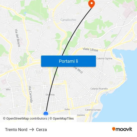 Trento Nord to Cerza map