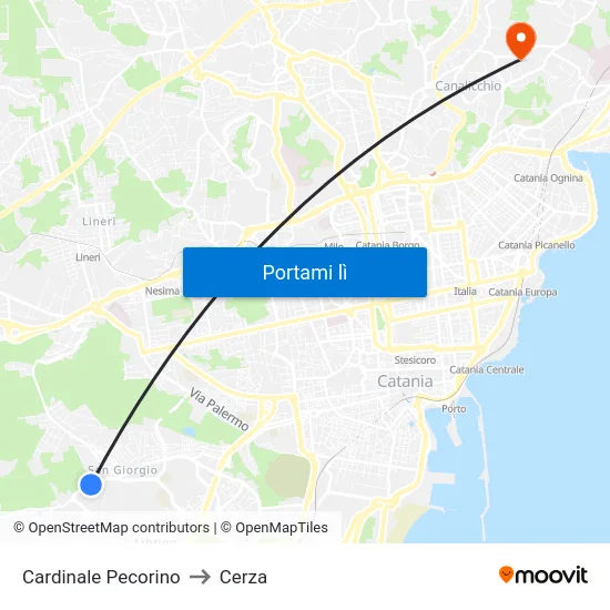 Cardinale Pecorino to Cerza map