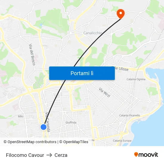 Filocomo Cavour to Cerza map