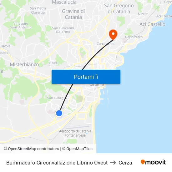 Bummacaro Circonvallazione Librino Ovest to Cerza map