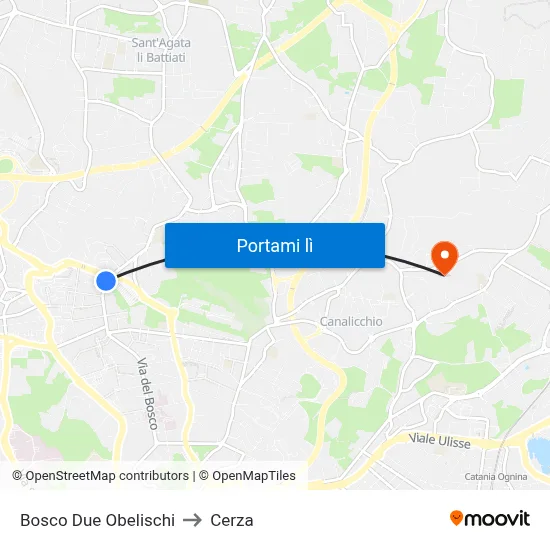 Bosco Due Obelischi to Cerza map
