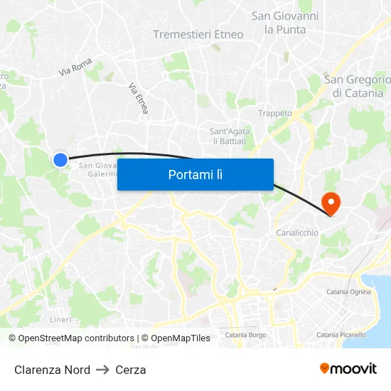 Clarenza Nord to Cerza map