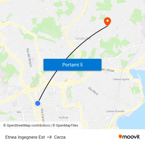 Etnea Ingegnere Est to Cerza map