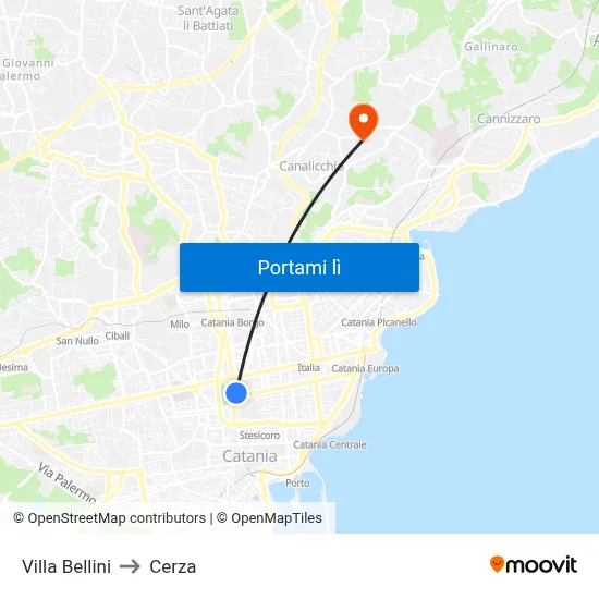 Villa Bellini to Cerza map