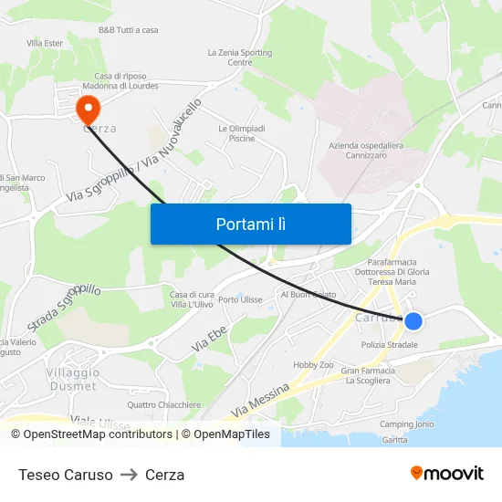 Teseo Caruso to Cerza map