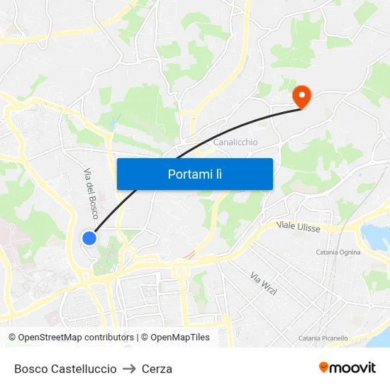 Bosco Castelluccio to Cerza map