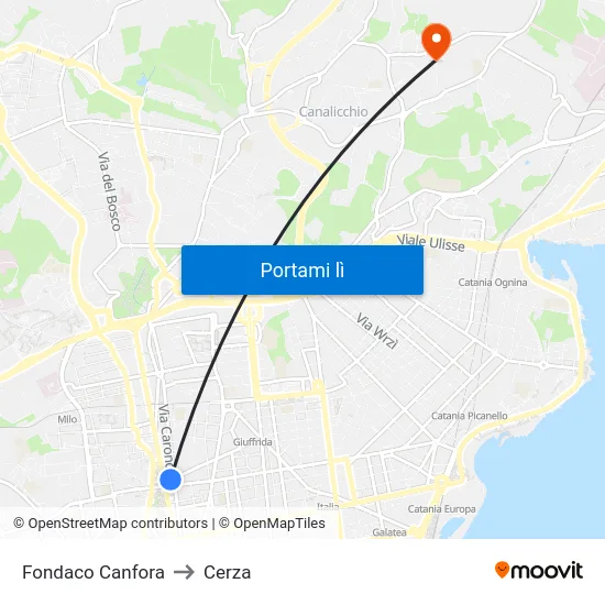 Fondaco Canfora to Cerza map