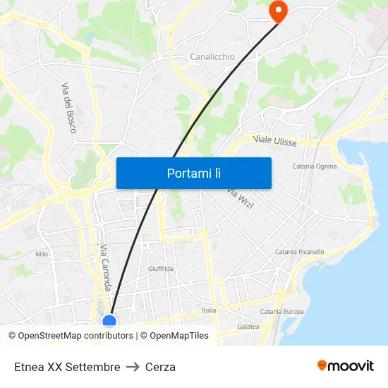 Etnea XX Settembre to Cerza map