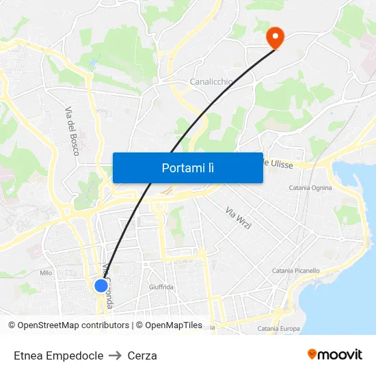 Etnea Empedocle to Cerza map