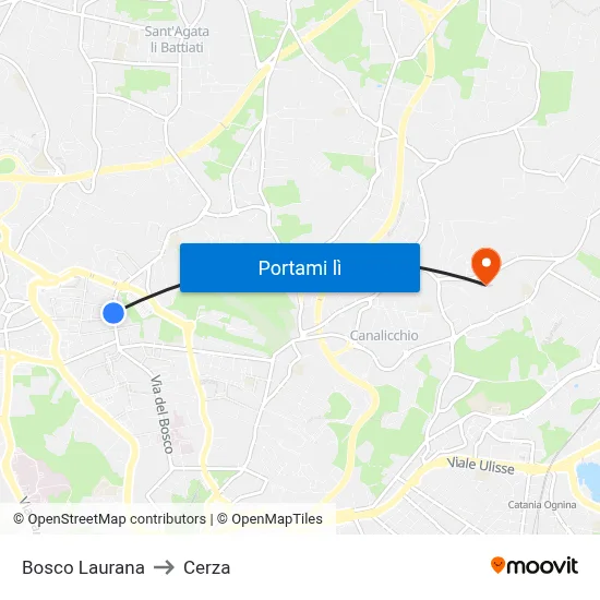 Bosco Laurana to Cerza map