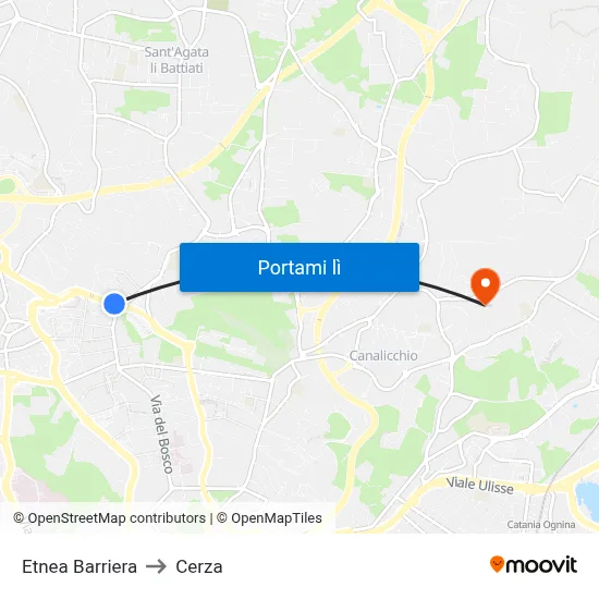 Etnea Barriera to Cerza map