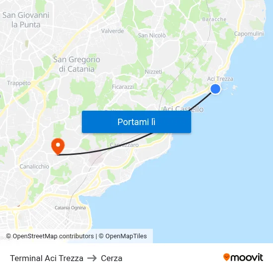Terminal Aci Trezza to Cerza map